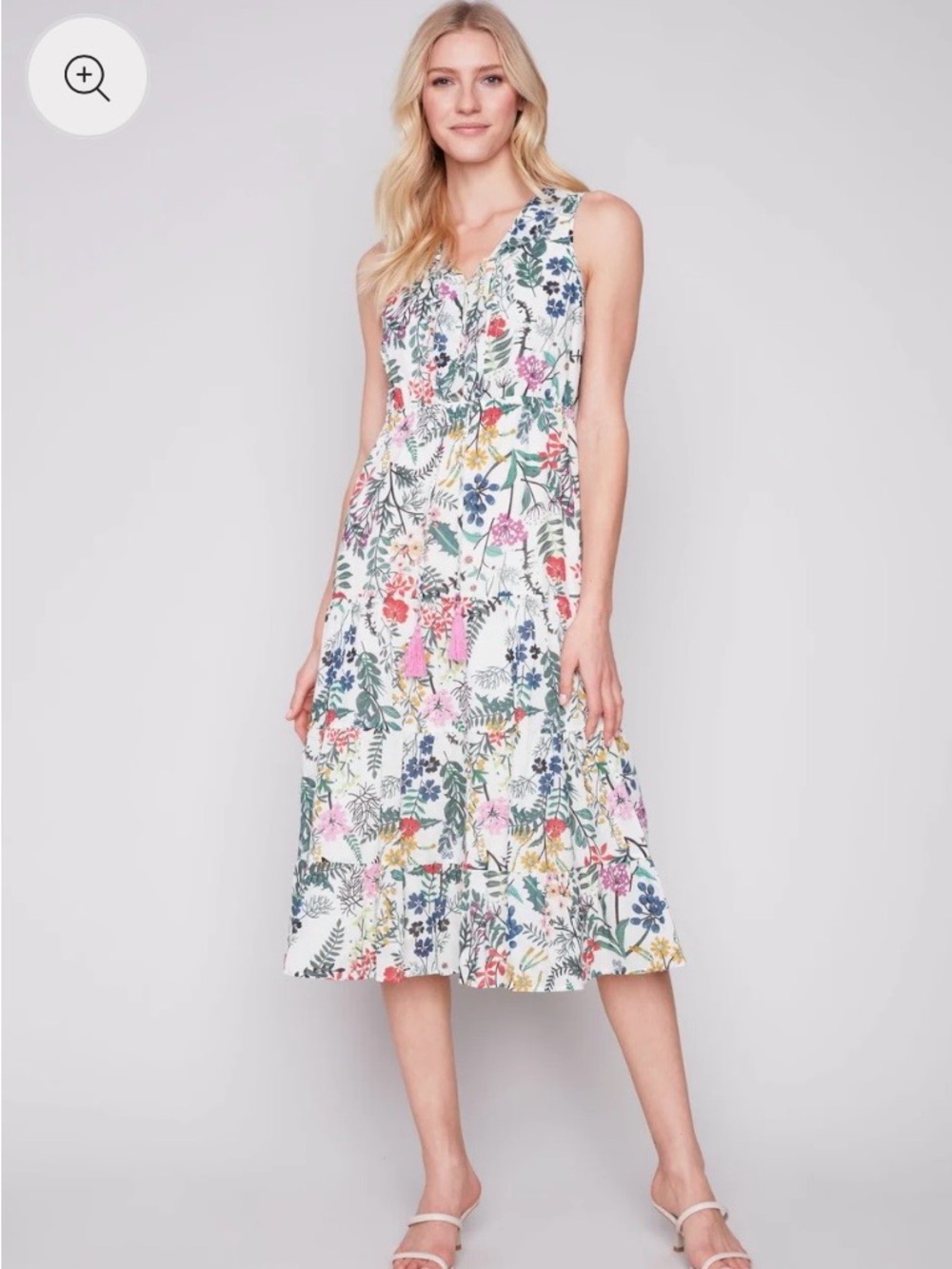 CHARLIE B White Floral Print Sleeveless Midi Dress